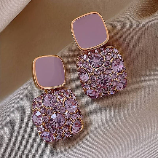 Elegant Square Rhinestone Dangle Earrings for Banquets and Parties