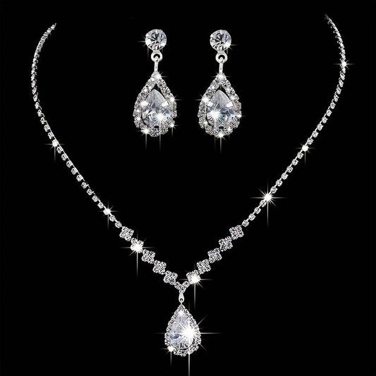 3pcs Shimmering Zircon Jewelry Set for Elegant Evenings - Necklace and Earrings in Multiple Colors